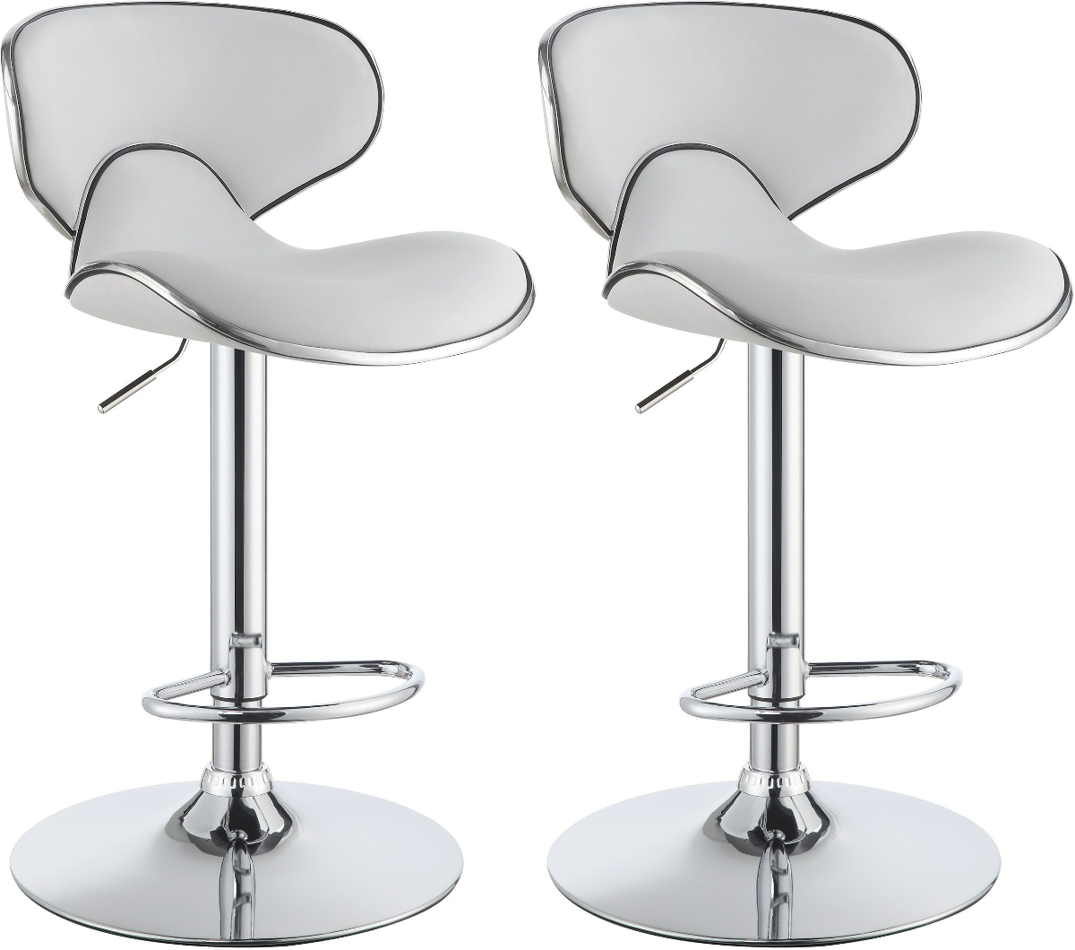 Coaster Edenton 2 Piece White Chrome Upholstered Adjustable Bar Stools