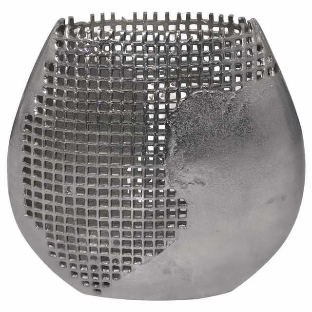Uma Home Dark Gray Aluminum Abstract Grid Vase-0