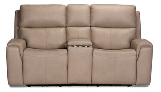 Flexsteel Jarvis Leather Power Reclining Console Loveseat with Power Headrest