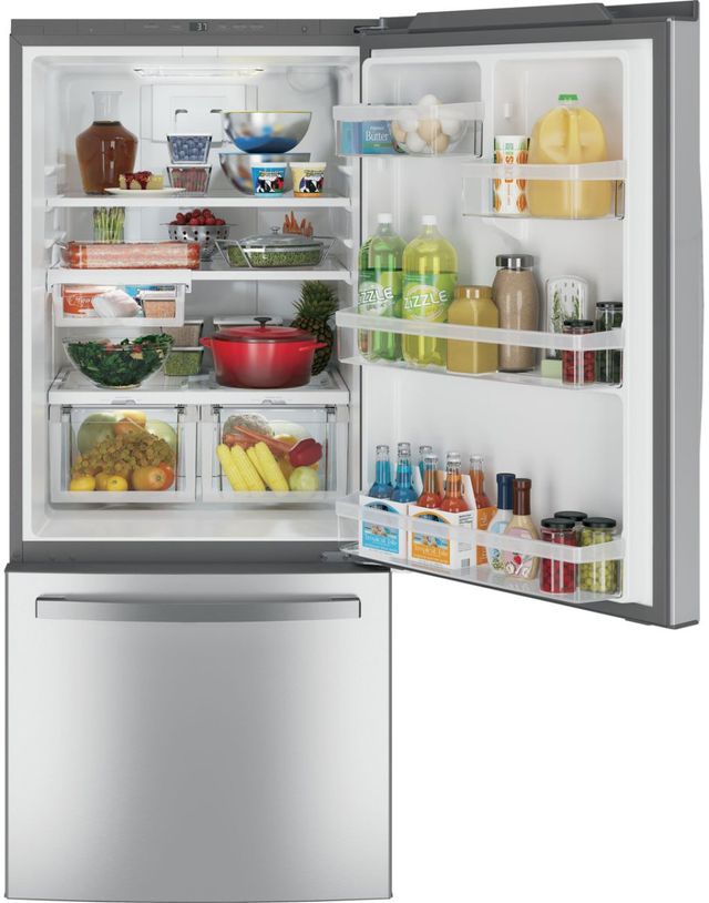 GE® Series 20.9 Cu. Ft. Bottom Freezer Refrigerator-Stainless Steel-GDE21EGKBB *Scratch and Dent Price $1227.00 Call for Availability* 31