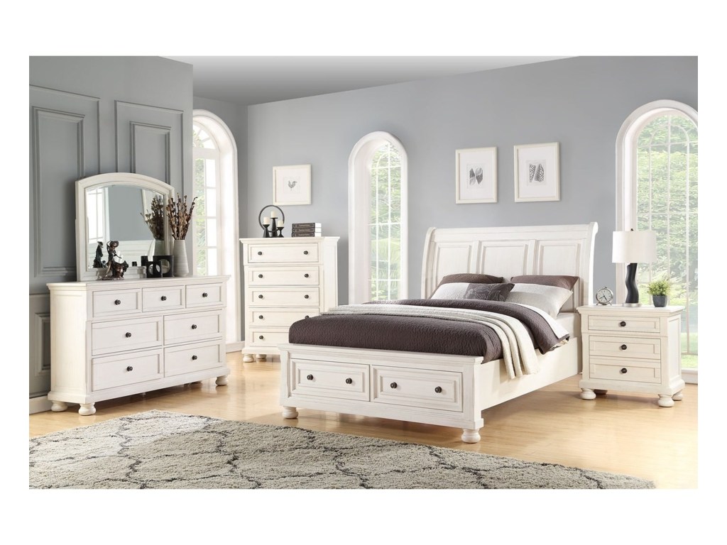 Avalon Savannah King Sleigh Bed, Dresser, Mirror & 2 Nightstands