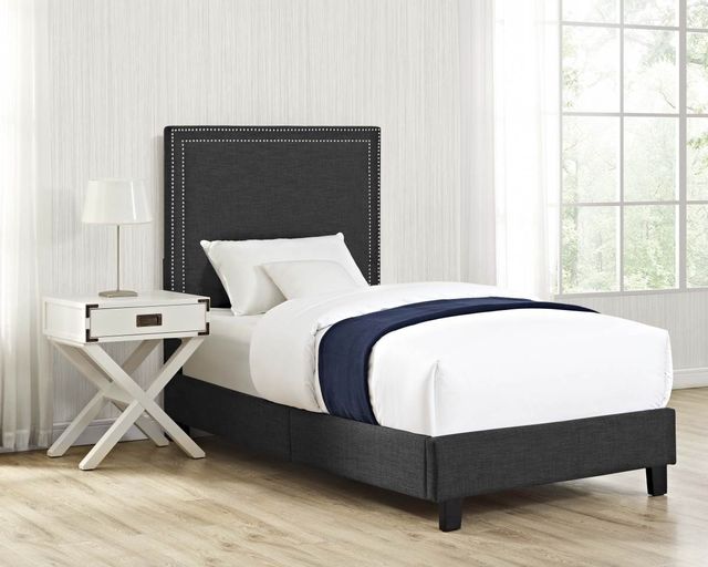 Elements International Erica Charcoal Upholstered Twin Platform Bed 