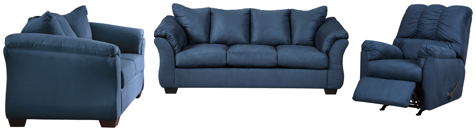 Signature Design by Ashley® Darcy 3-Piece Blue Living Room Set with Reclining Sofa