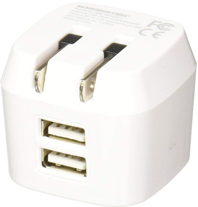 Monster® Mobile Dual USB Wall Charger-White/Silver 1
