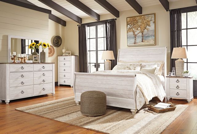 Signature Design by Ashley® Willowton White Wash Queen Sleigh Bed-2