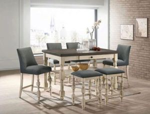 Furniture of America® Plymouth 7-Piece Dark Gray/Ivory Counter-Height Dining Set with Stools