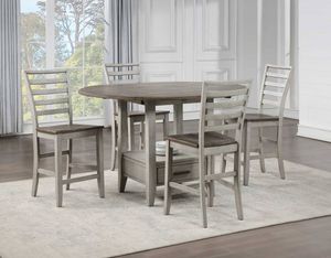 Steve Silver Co. Abacus 5-Piece Smoky Alabaster/Smoky Honey Drop-Leaf Counter Height Table Dining Set