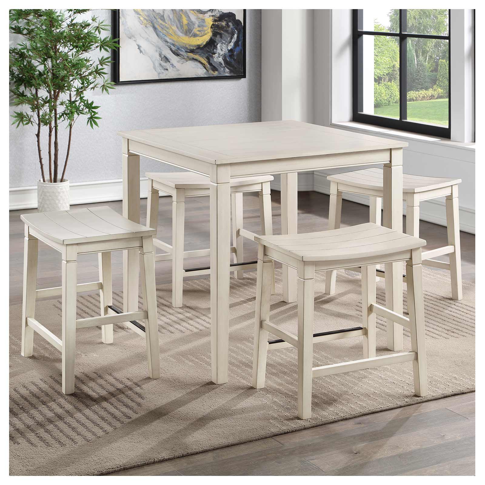 Steve Silver Co. Westlake White Counter Table & 4 Counter Stools