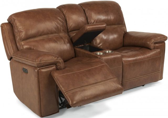 Flexsteel® Fenwick Brown Power Reclining Loveseat with Console and Power Headrests-1