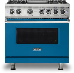 Viking® 5 Series 36" Alluvial Blue Pro Style Dual Fuel Natural Gas Range with 12" Griddle