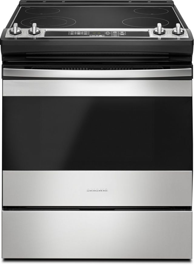 Amana® 30" Black-on-Stainless Slide-In Electric Range