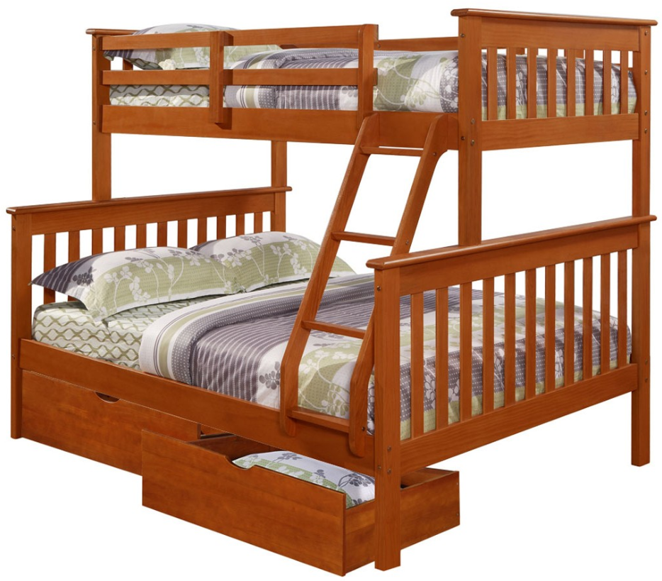Donco Trading Company Light Espresso Twin/Full Mission Bunk Bed With Dual Under Drawers