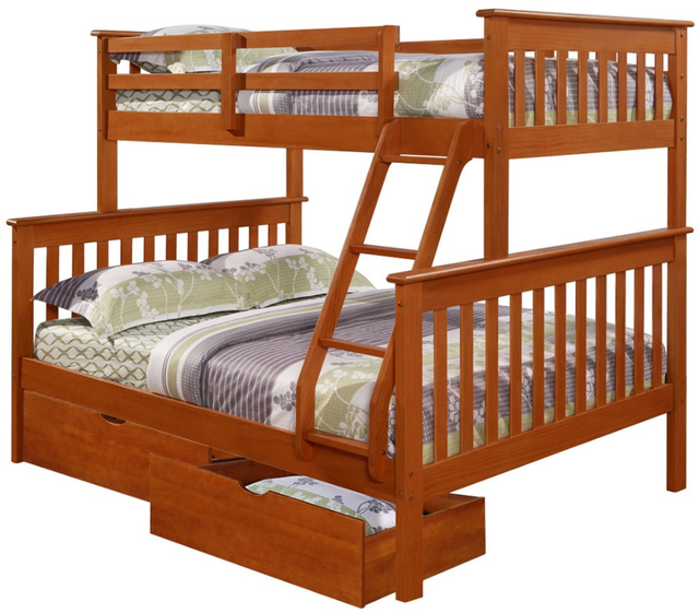 Donco Trading Company Light Espresso Twin/Full Mission Bunk Bed With Dual Under Drawers-0