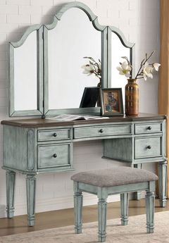 Furniture of America® Drucilla Antique Blue/Dark Oak/Gray Vanity Set