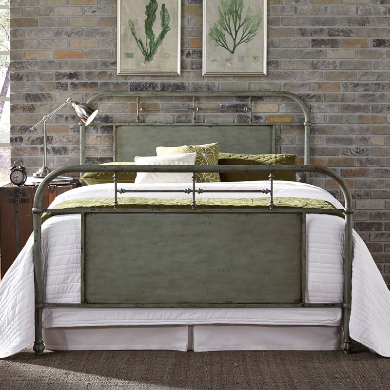 Liberty Vintage Green Metal Queen Bed with Rails