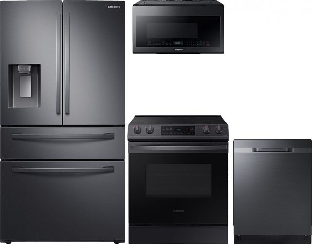 Samsung 4 Piece Fingerprint Resistant Black Stainless Steel Kitchen Package