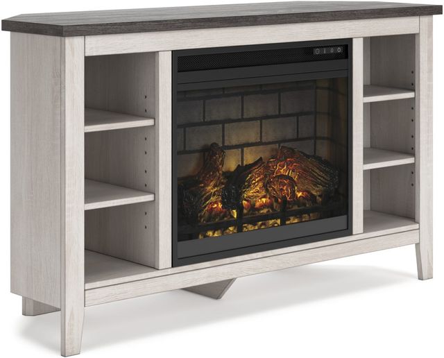 Signature Design by Ashley® Dorrinson Two-Tone Corner TV Stand with Electric Infrared Fireplace Insert-0