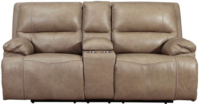 Signature Design by Ashley® Ricmen Putty Leather Power Reclining Loveseat with Adjustable Headrest-1