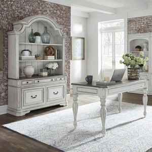 Liberty Magnolia Manor 3-Piece Antique White/Weathered Bark Desk and Hutch Set