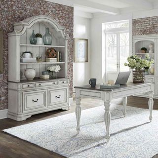 Liberty Magnolia Manor 3-Piece Antique White/Weathered Bark Desk & Hutch Set