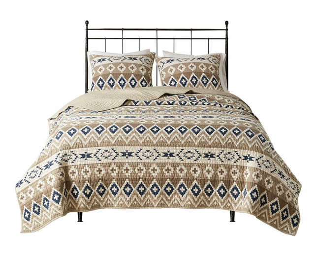Olliix by Woolrich Montana Tan King/California King Printed Cotton Oversized Quilt Mini Set-0