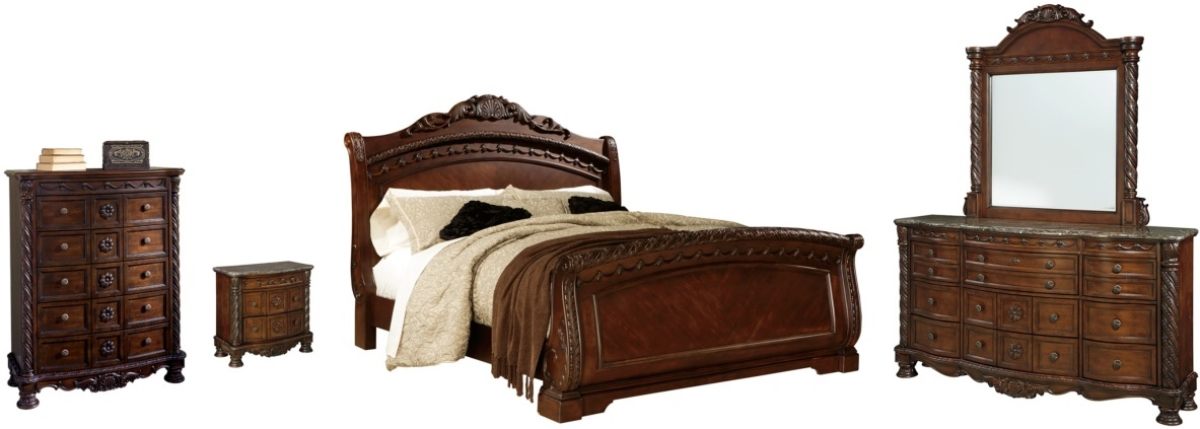 Millennium® by Ashley® North Shore 5-Piece Dark Brown California King Sleigh Bed Set