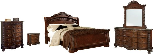 Millennium® by Ashley® North Shore 5-Piece Dark Brown California King Sleigh Bed Set-0