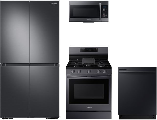 Samsung 4 Piece Fingerprint Resistant Black Stainless Steel Kitchen Package