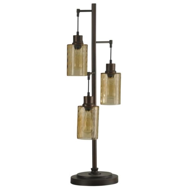 Style Craft Bronze with Champagne Pendant Dimpled Glass Shade Table Lamp-1
