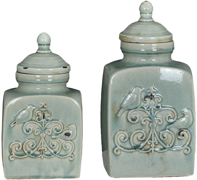 Crestview Collection French Bird 2 Piece Soft Turquoise Container Set-0