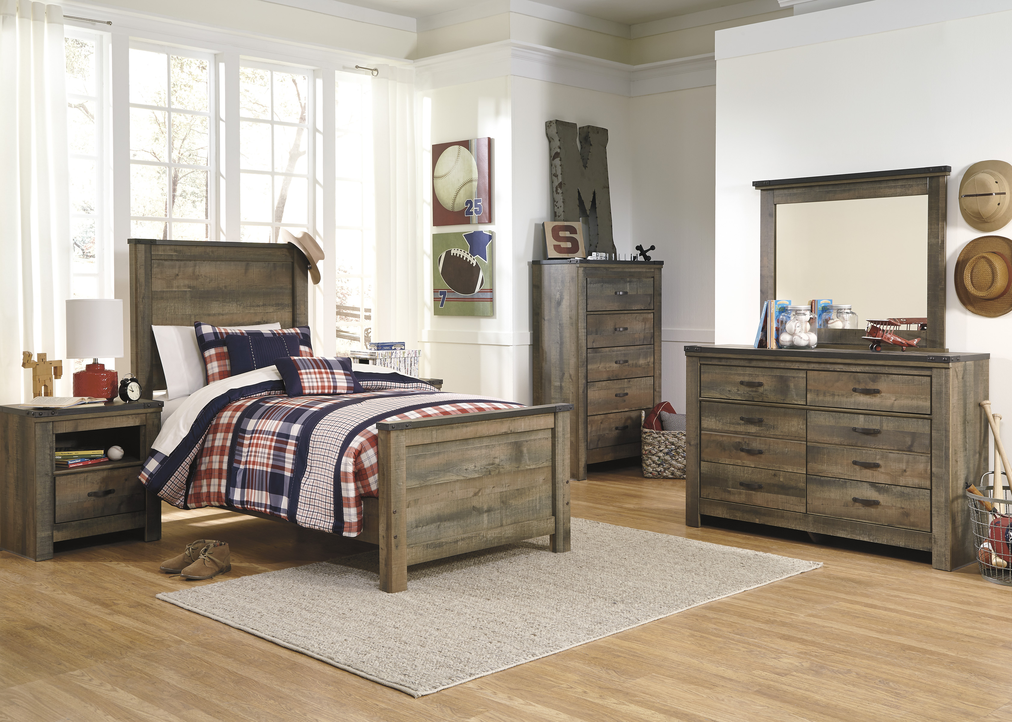 Signature Design by Ashley® Trinell 4 Piece Rustic Brown Twin Bedroom Set