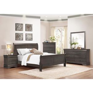 Homelegance Mayville Grey Queen Sleigh Bed, Dresser, Mirror & Nightstand