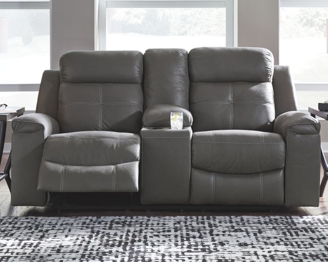 Signature Design by Ashley® Jesolo Dark Gray Double Reclining Loveseat with Console 3