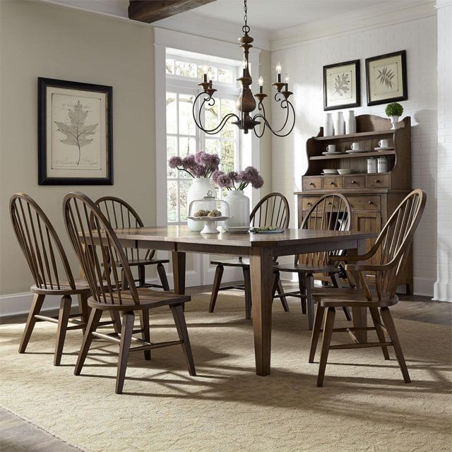 Liberty Furniture Hearthstone 7-Piece Rustic Oak Rectangular Table Set
