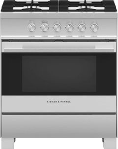 Fisher Paykel 30" Brushed Stainless Steel with Black Glass Free Standing Gas Range-OR30SDG4X1