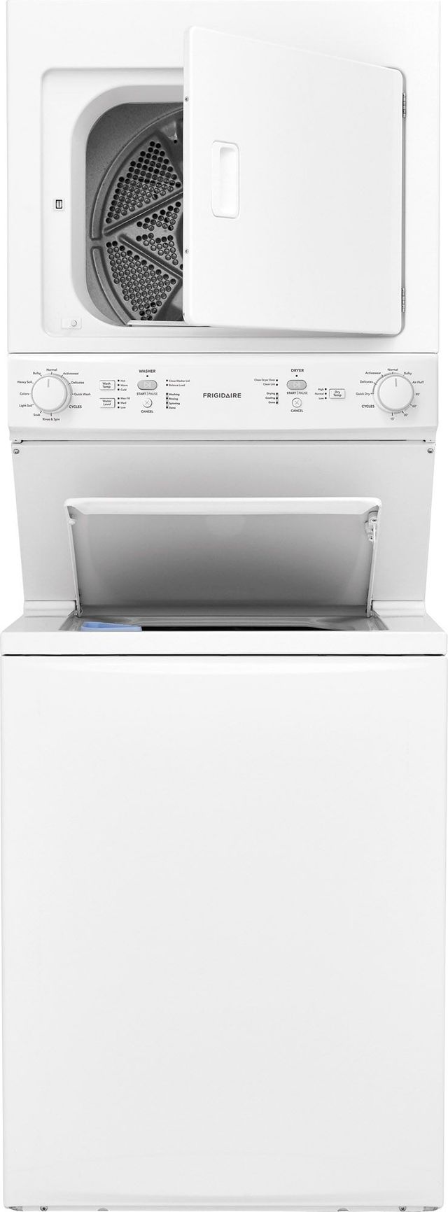 Frigidaire® 3.9 Cu. Ft. Washer, 5.5 Cu. Ft. Dryer White Stack Laundry Center 2