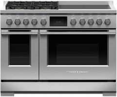 Fisher & Paykel Series 9 48" Stainless Steel with Black Glass Pro Style Dual Fuel Liquid Propane Range