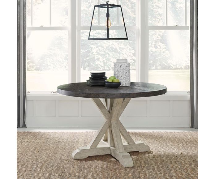 Liberty Furniture Willowrun Rustic White/Weathered Gray Pedestal Table-1