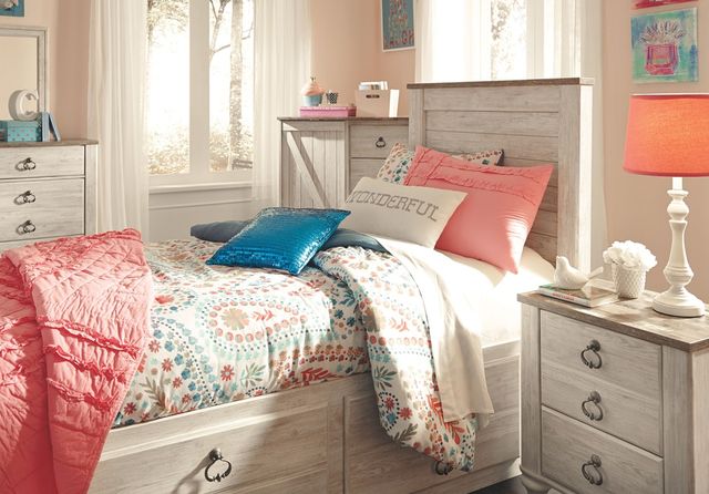 Signature Design by Ashley® Willowton Whitewash Twin Panel Youth Bed with 2 Storage Drawers-3
