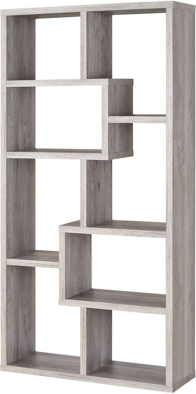 Coaster® Grey Driftwood 10-Shelf Geometric Bookcase 1