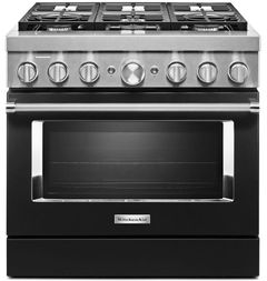 KitchenAid® 36" Imperial Black Commercial-Style Free Standing Dual Fuel Range
