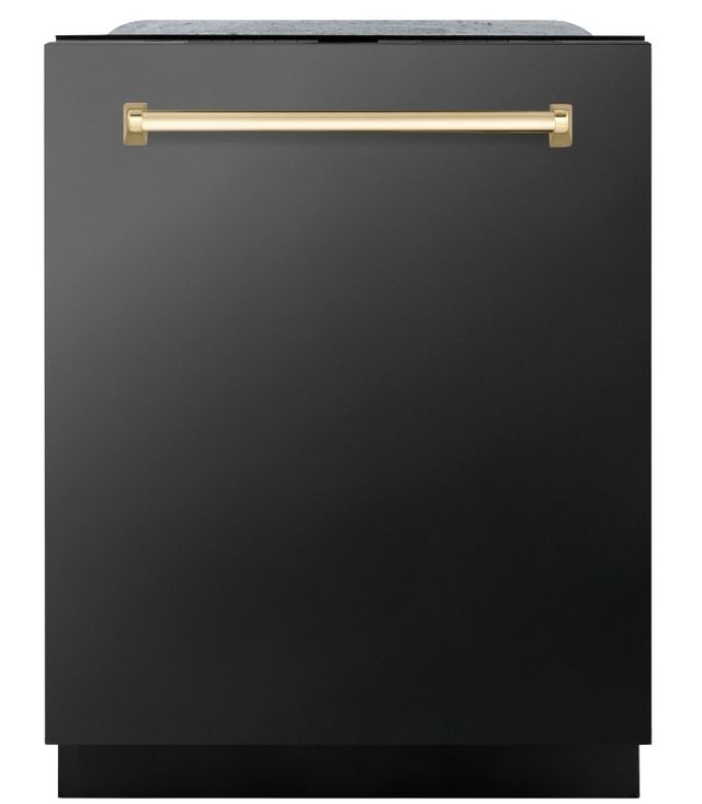 Zline Autograph Edition 24" Black Stainless Steel with Champagne Bronze Handle Built In Top Control Dishwasher