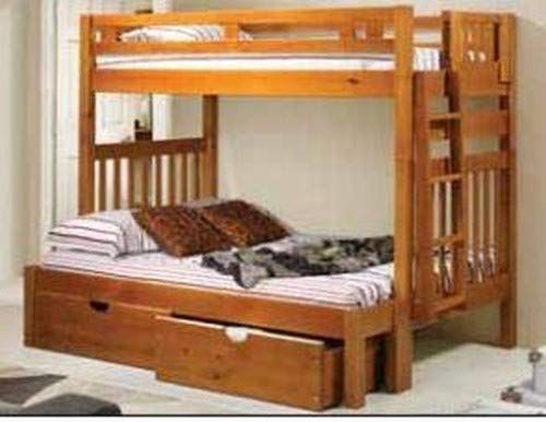 Donco Kids Honey Twin/Twin Mission Bunk Bed With Dual Under Bed Drawers-0