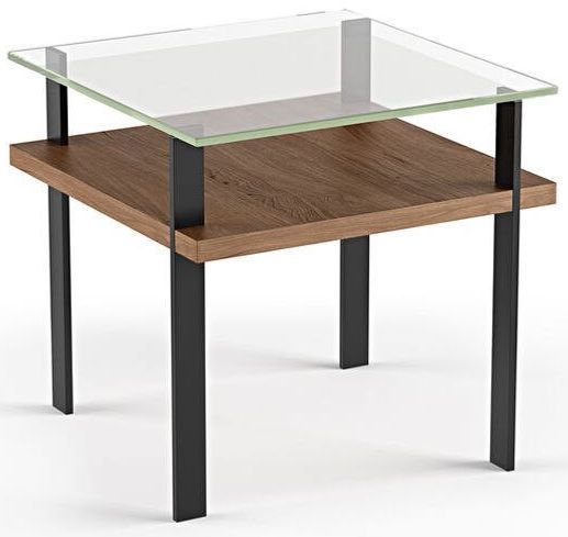 BDI Terrace™ Natural Walnut End Table with Glass Top and Dark Gray Base