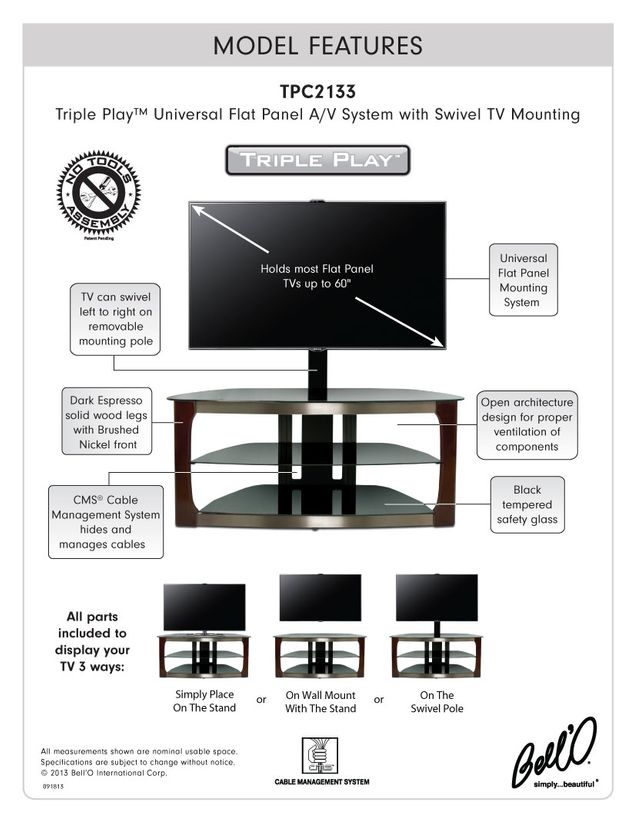 Bell'O® Triple Play™ Universal Flat Panel A/V Stand 3