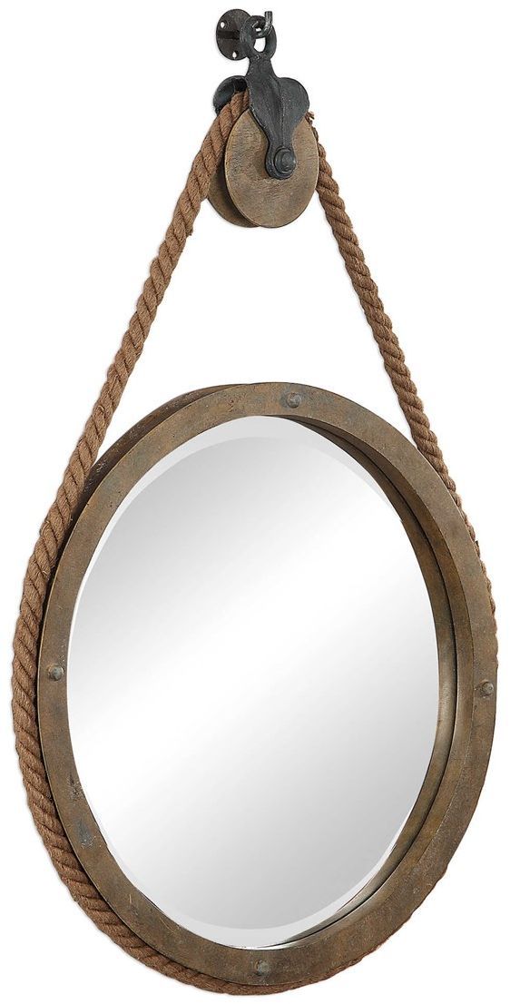 Uttermost® by Carolyn Kinder Melton Natural Wood Round Pulley Mirror-1