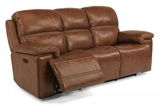 Flexsteel® Fenwick Brown Leather Power Reclining Sofa with Power Headrests
