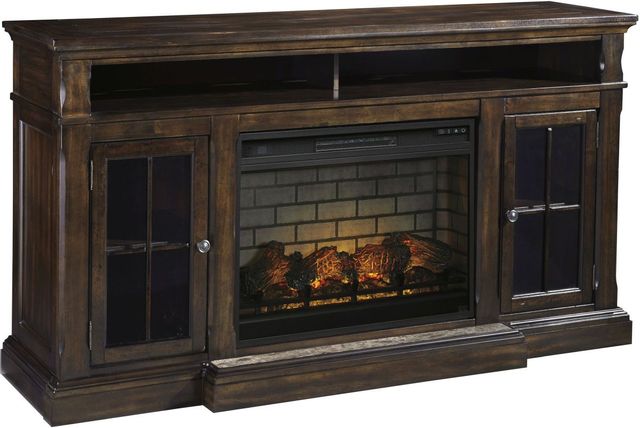 Signature Design by Ashley® Roddinton Dark Brown 74" TV Stand with Electric Fireplace 0