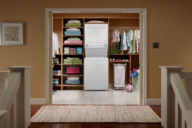 Frigidaire® 3.9 Cu. Ft. Washer, 5.6 Cu. Ft. White Gas Stack Laundry 13
