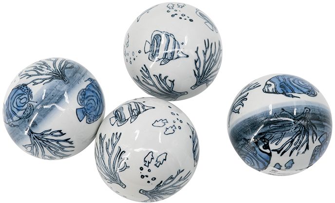 A & B Home Set of 4 Blue/White Decorative Balls